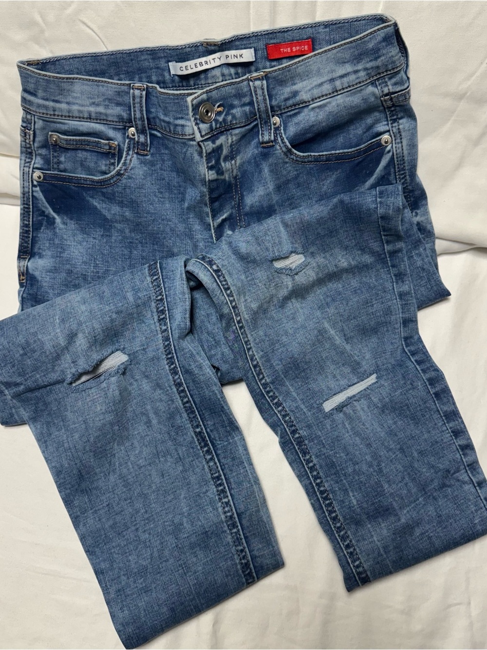 Celebrity Pink Medium Blue Distressed Skinny Jeans